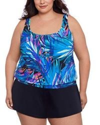 Swim Solutions - Plus Size Printed Shirred Neck Blouson Tankini Swim Skirt Created For Macys - Lyst