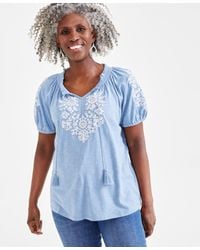 Style & Co. - Petite Vacay Embroidered Tassel-tie Top - Lyst