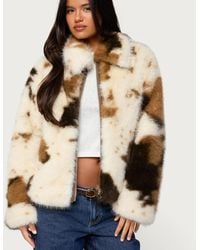 Edikted - Rayan Cow Print Faux Fur Jacket - Lyst