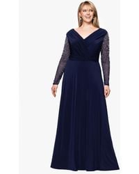 Betsy & Adam - Plus Size V-neck Beaded Long A-line Dress - Lyst