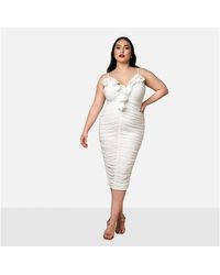 Rebdolls - Plus Size Orchid Mesh 3d Flower Midi Bodycon Dress - Lyst
