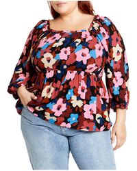 City Chic - Plus Size Poppy Print Top - Lyst