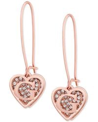 Guess - Tone Pave Heart Logo Drop Earrings - Lyst