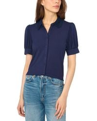 Cece - Scallop-trim Collared Short-sleeve Button-front Top - Lyst