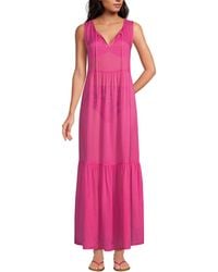 Lands' End - Sheer Sleeveless Tiered Maxi Swim Cover-up Dress - Lyst