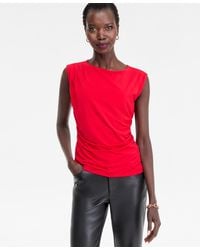 INC International Concepts - Short-sleeve Ruched Boatneck Top - Lyst