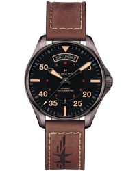 Hamilton - Swiss Automatic Khaki Pilot Brown Leather Strap Watch 42mm - Lyst
