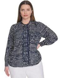 Calvin Klein - Plus Size Printed Tie-neck Long-sleeve Blouse - Lyst