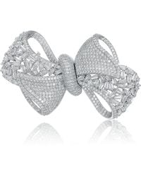 Rachel Glauber - White Gold Plated Cubic Zirconia Ribbon Bow-tie Brooch/pin - Lyst