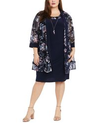 R & M Richards - Plus Size Floral Mesh Jacket And Contrast-trim Sleeveless Dress - Lyst