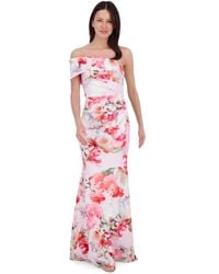 Eliza J - Printed Asymmetric Off-the-shoulder Gown - Lyst