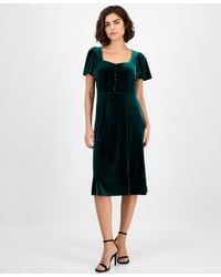 Anne Klein - Sweetheart-neck Puff Sleeve Velvet Midi Dress - Lyst