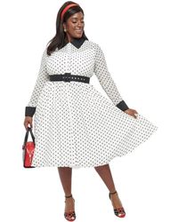 Unique Vintage - Plus Size Long Sleeve Collared Front Button Down Tulle Swing Dress - Lyst