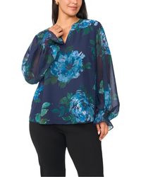 Vince Camuto - Plus Size Split-neck Floral-print Long-sleeve Blouse - Lyst