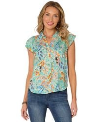 Democracy - Petite Floral-print Double-flutter Blouse - Lyst