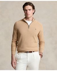 Polo Ralph Lauren - Mesh-knit Cotton Quarter-zip Sweater - Lyst