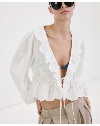 Mango - Ruffled Embroidered Blouse - Lyst