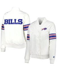 Starter White Buffalo Bills Line Up Satin Full-snap Varsity Jacket - Blue