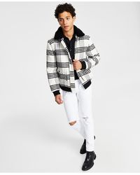 INC International Concepts Men's Loki Fleece Collar Zip Front Plaid Jacket White Size Medium main image 0