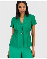 Tahari - One-button Short-sleeve Linen Blend Blazer - Lyst