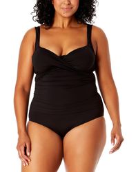 Anne Cole - Plus Size Draped-front One-piece Swimsuit - Lyst