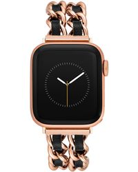 Steve Madden Double Black Leather & Gold-tone Chain Bracelet For Apple Watch® 38mm/40mm/41mm