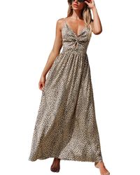 CUPSHE - Leopard Print Knotted V-neck Maxi Beach Dress - Lyst