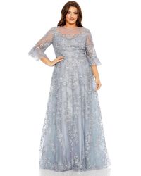 Mac Duggal - Plus Size High Neck Flutter Sleeve Embroidered A Line Gown - Lyst