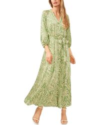 Vince Camuto - Printed V-neck Tie Waist Maxi Dress - Lyst