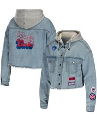 WEAR by Erin Andrews - Chicago Cubs Hooded Full-button Denim Jacket - Lyst