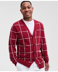 Club Room - Cotton Windowpane-plaid Cardigan Sweater - Lyst