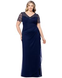 Xscape - Plus Size Beaded Illusion-sleeve V-neck Gown - Lyst