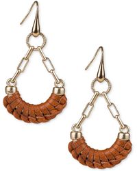 Patricia Nash Gold-tone Brown Leather-wrapped Crescent Drop Earrings - Multicolor