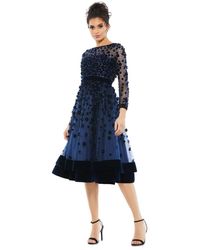 Mac Duggal - Embellished Illusion High Neck Long Sleeve Fit & Flare Dress - Lyst