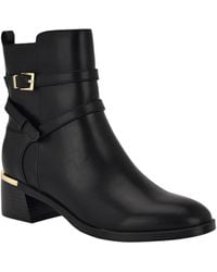 Calvin Klein - Jasen Buckle Strap Block Heel Booties - Lyst