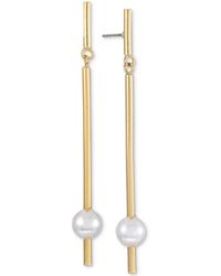 Alfani Gold-tone Bar & Imitation Pearl Linear Drop Earrings, Created For Macy's - Metallic