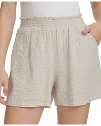 Calvin Klein - Smocked-waist Double-crepe Pull-on Cotton Shorts - Lyst