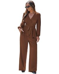CUPSHE - Elegant V-neck Top And Wide-leg Pants Matching Set - Lyst