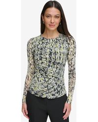 DKNY - Shirred Abstract-print Long-sleeve Top - Lyst