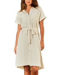CUPSHE - Beige Short Sleeve Side Slit Maxi Shirt Beach Dress - Lyst