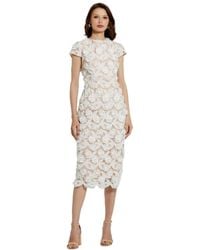 Mac Duggal - Floral Lace Fitted Short Sleeve Midi Dress - Lyst