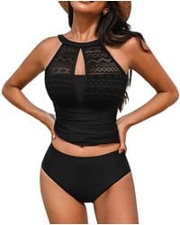 CUPSHE - High Neck Mesh Cutouts Adjustable Straps Tankini Sets - Lyst