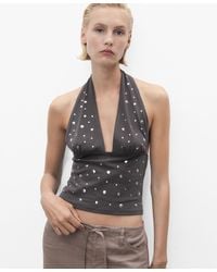 Mango - Metallic Appliques Halter Top - Lyst