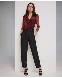 DKNY - 3 4 Sleeve Printed Mesh V Neck Top High Rise Pleated Roll Cuff Pants - Lyst