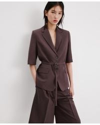 Mango - Belted Linen Suit Blazer - Lyst