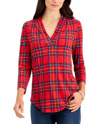 Charter Club - Plaid Pleated V-neck Top - Lyst
