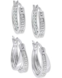 Macy's - 2-pc. Set Diamond Double Row & In & Out Small Hoop Earrings (1/4 Ct. T.w. - Lyst