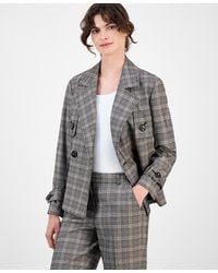 Anne Klein - Plaid Belted Button Front Trench Jacket 0p 16 - Lyst