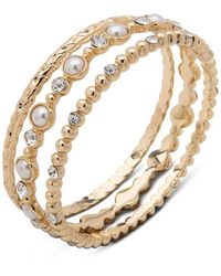 Anne Klein - Gold-tone 3-pc. Set Crystal & Imitation Pearl Bangle Bracelets - Lyst