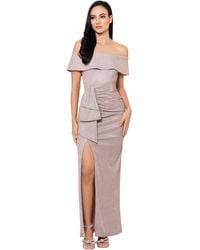 Xscape - Off-the-shoulder Draped-detail Leg-slit Gown - Lyst